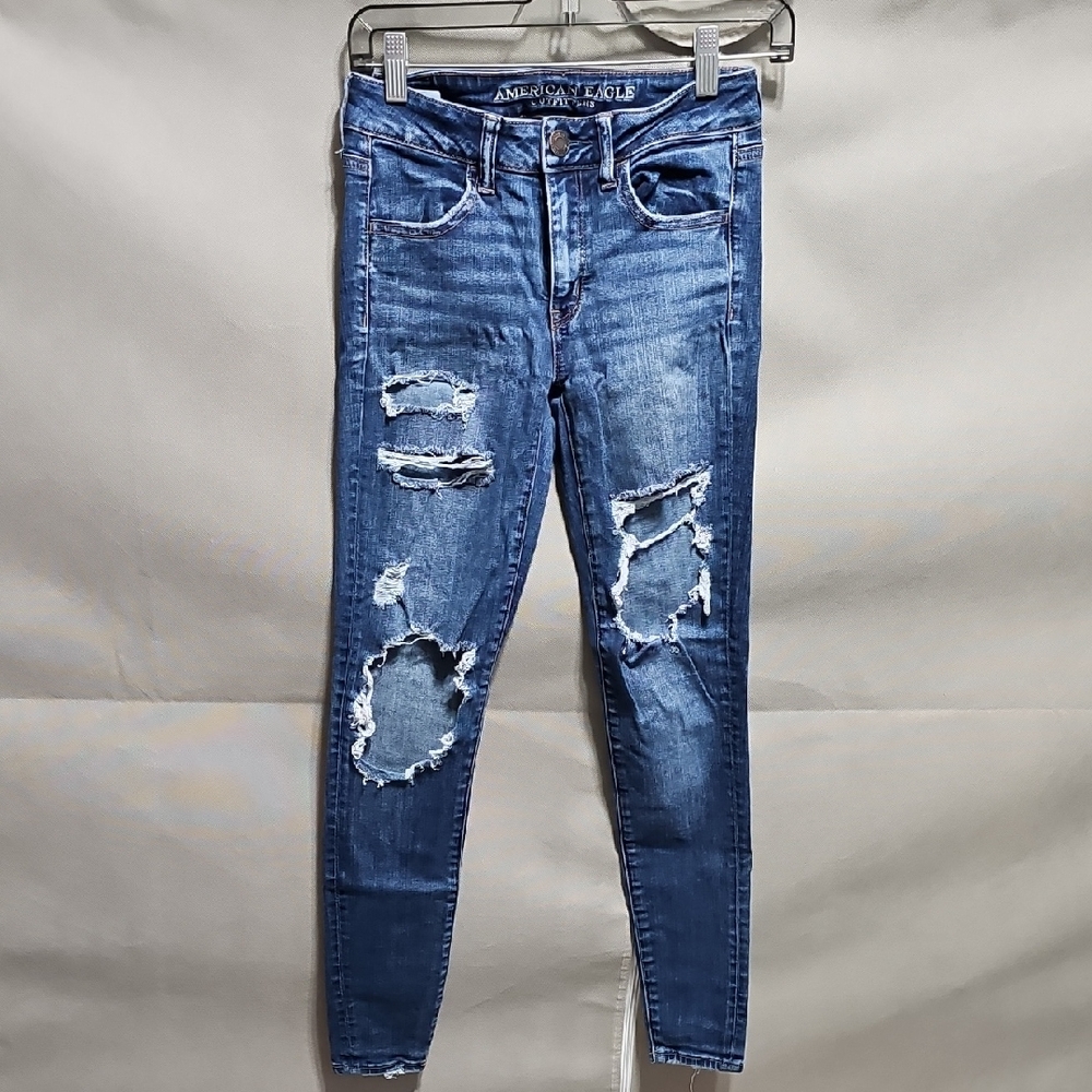 American Eagle Outfitters Women's Ripped Blue Skinny Jeans